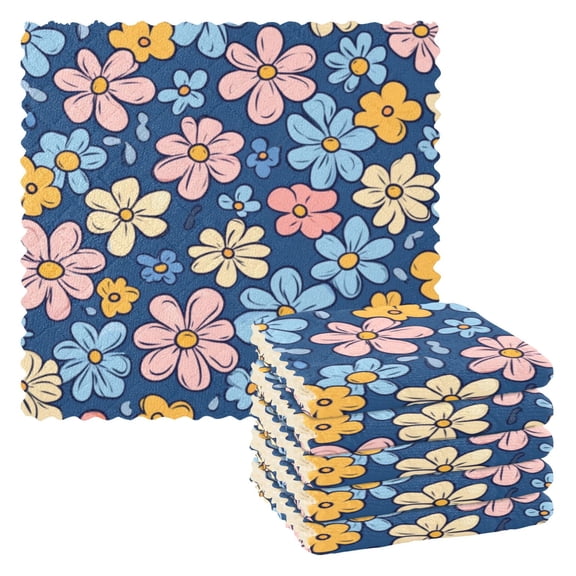 6 Pieces of Kitchen Towels 11x11Inch Kitchen Dish Cloths Kitchen Dish Towels Reuseable Cleaning Cloths Colored Seamless Flower