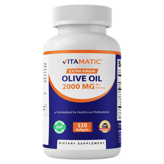 Vitamatic Extra Virgin Olive Oil 2000 mg Per Serving – 120 Softgels | Great Source of Omega 6 & 9