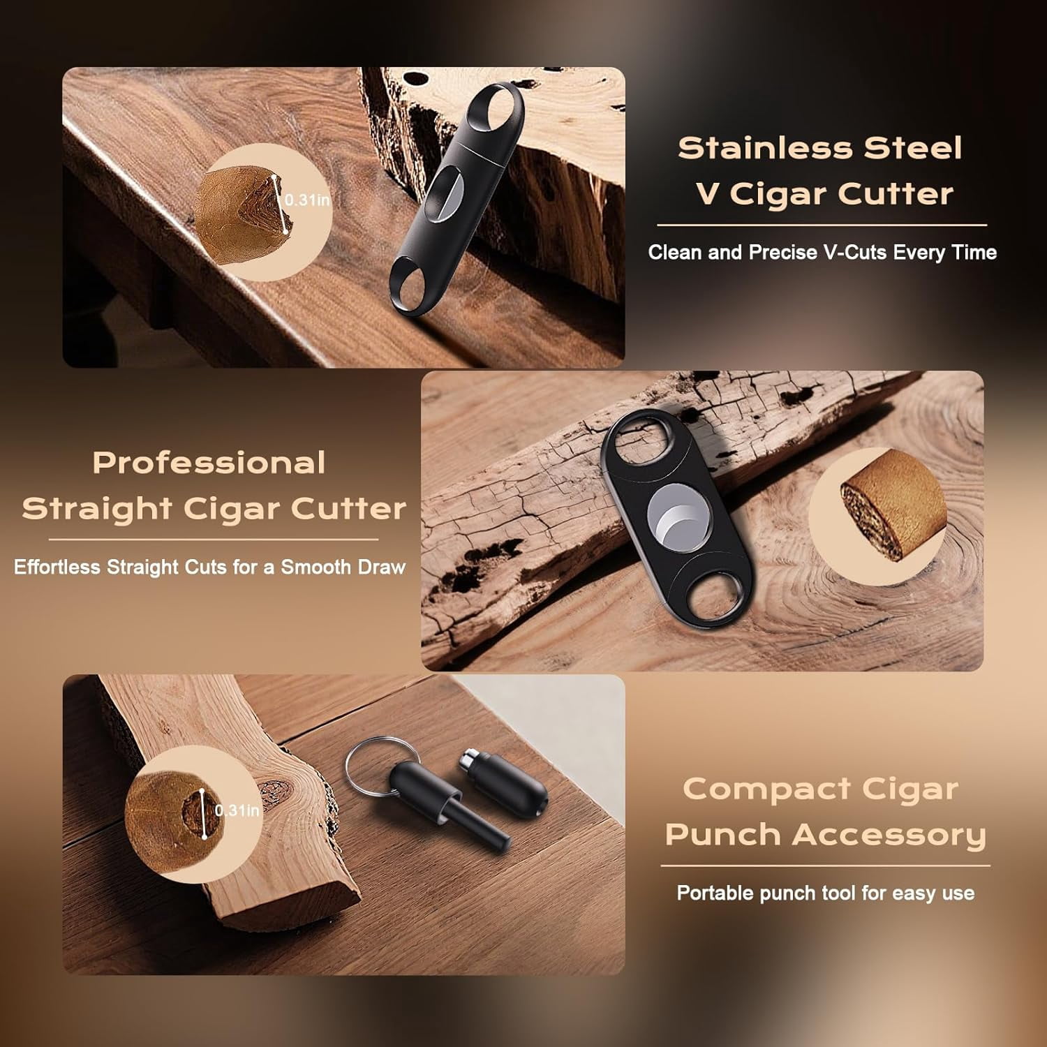 Premium Cedar Wood Cigar Humidor Box with Glass Top, Combination Lock, Hygrometer & Complete Accessories Kit for Men