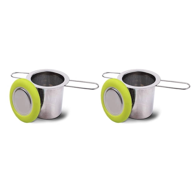 2 coladores de té de acero inoxidable con mango plegable, filtro de té de malla extrafina, cesta de preparación (verde)