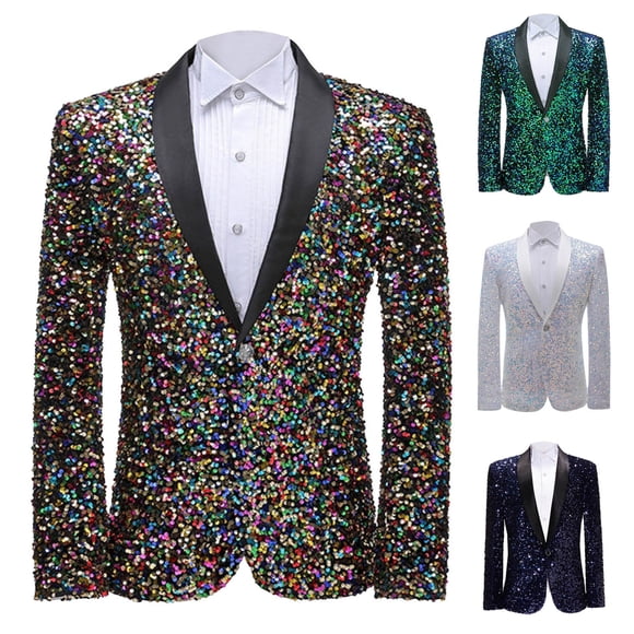 UVEASISHA Mens Formal Tuxedo Colorful Sequin Party Prom Suit Jackets One Button Slim Fit Cocktail Dinner Blazers Stylish Single-breasted Formal Wedding Suits Limited Time Deal,Green,XL