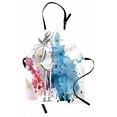 thumbnail image 1 of Girls Apron Sketchy Fashion Lady with Hat Looking Watercolor Splash Brushstroke Steam Artsy Image, Unisex Kitchen Bib Apron with Adjustable Neck for Cooking Baking Gardening, Pink Blue, by Ambesonne, 1 of 3