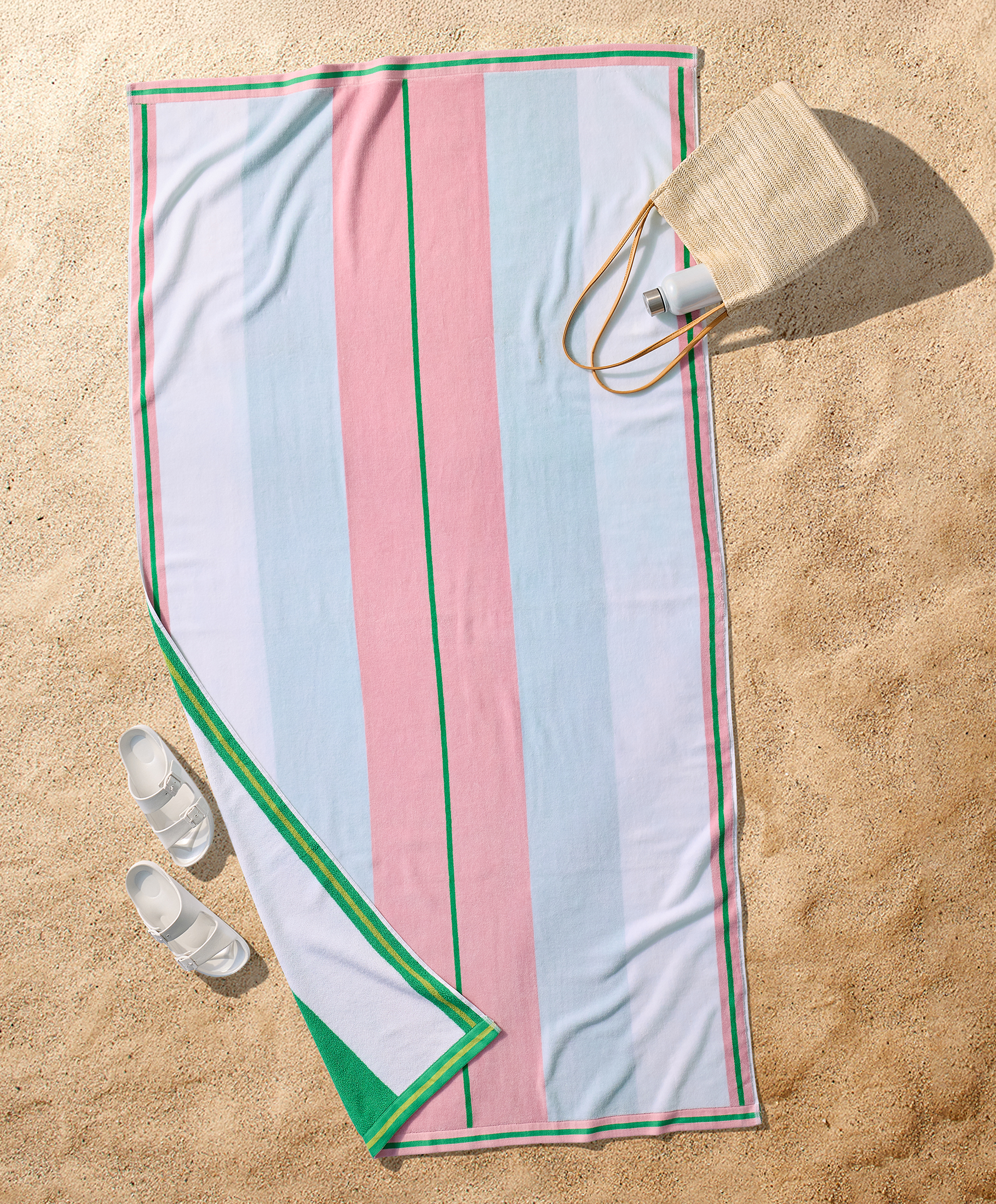 Better Homes & Gardens Coastal Resort Cotton Blend Beach Towel, 40 x 72 in, Pink & Green