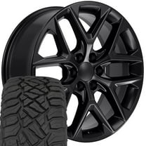 OE Wheels CV62 22 Inch Rims and Tires Fit Silverado 1500 Style 6x139.7 22x9 Satin Black - Hollander 14078 - TerraMax RT 285/45-22 (Set of 4)