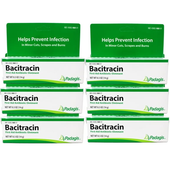 Bacitracin Ointment First Aid Antibiotic, Prevent Infection Minor Cut, 0.5oz (14g) - 6 Pack