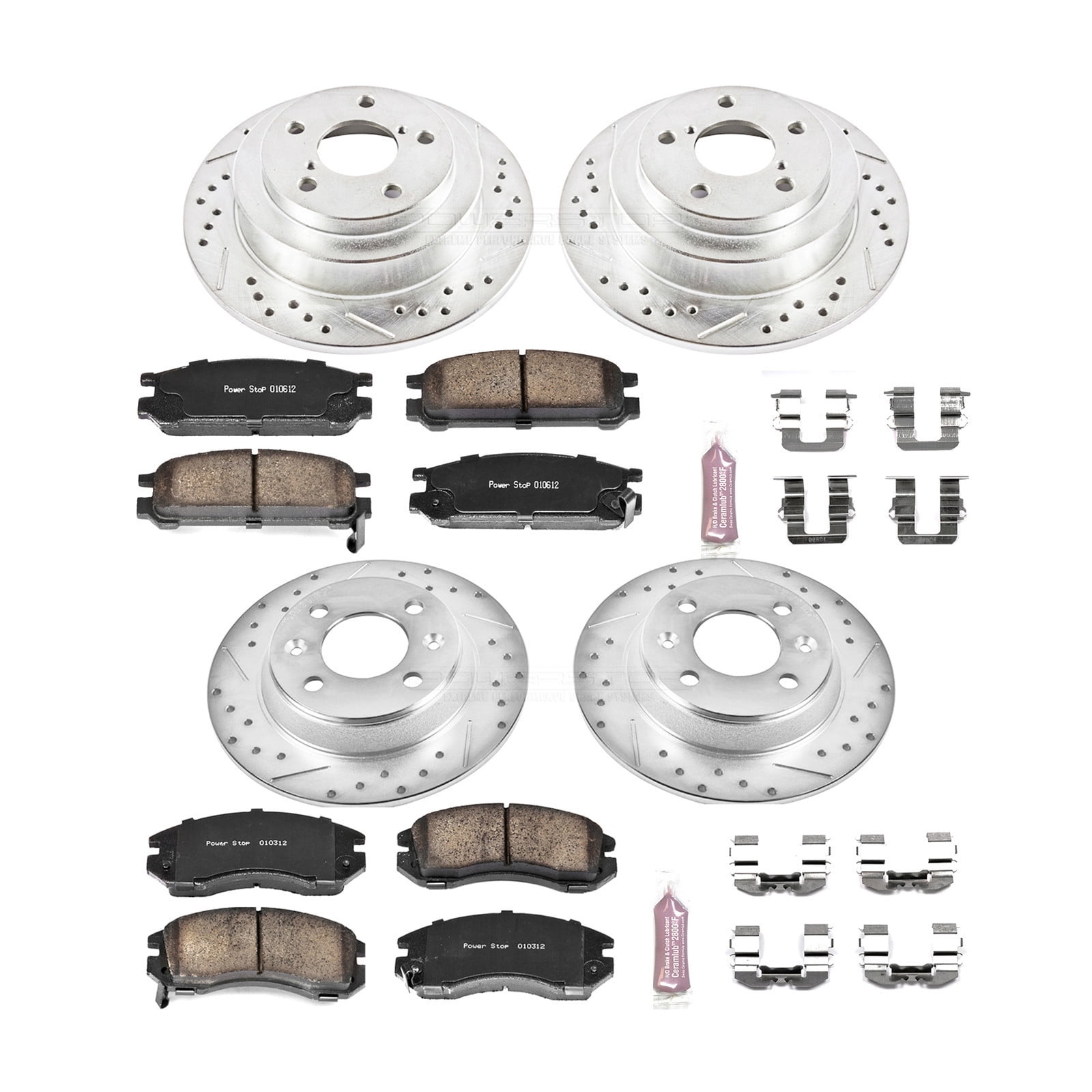 PowerStop Front and Rear Z23 Evolution Sport Carbon-Fiber Ceramic Brake Pad and Drilled & Slotted Rotor Kit Fits: SUBARU Select Models K444