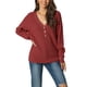 thumbnail image 1 of SWEATER PULLOVER CASUAL DE PUNTO RIBETEADO DE MANGA LARGA CON CUELLO EN V Y BOTONES PARA MUJERES CHIC EN ROJO VINO, 1 of 6