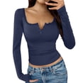 thumbnail image 5 of Lenpel Long Sleeve Tops for Women Trendy Button V Neck Shirts Casual Comfy Slim Fit Blouses Fashion Fall Outfits, 5 of 7