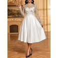 thumbnail image 3 of Women White-2 Elegant Long Sleeve Midi Dress, Gold Floral Embroidered Mesh, 3 of 8