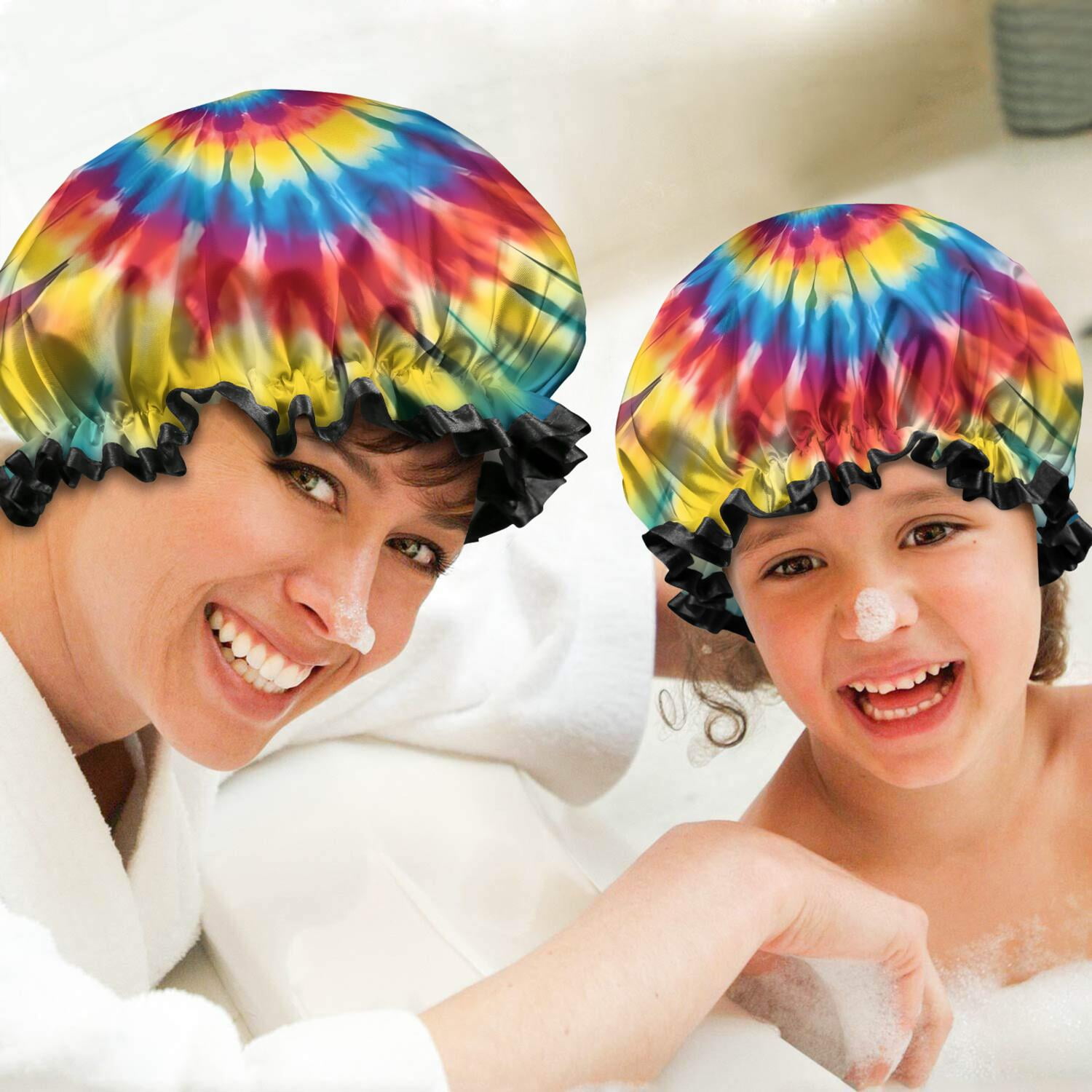 Shower Caps,Colorful Tie Dye Mandala Pattern Waterproof Shower Cap for Women 4 Pieces,Double Reusable Hair Cover for Shower PEVA Elastic Stretch Hem