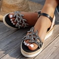 thumbnail image 3 of Rokment Womens Bling Leaves Platform Dressy Sandals Bridal Sparkling Rhinestones Elegant Open Toe Ankle Strap Espadrilles Wedge High Heels Dress Summer Shoes for Wedding Black Size 6.5, 3 of 6