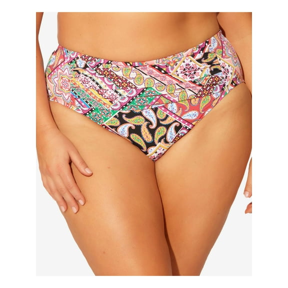 BLEU Women's Pink Floral Stretch Full Coverage Shirred High Waisted Swimsuit Bottom 16W