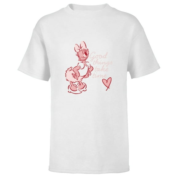 Disney Daisy Duck Retro Vintage Heart Good Things Take Time - Short Sleeve T-Shirt for Kids - Customized-White