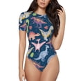 thumbnail image 2 of Goofa Dinosaur Printed Women Rash Guard Short Sleeve,Tummy control Swimsuit Surfing Swimsuit Bathing Suit One Piece Swimsuit UPF 50-XX-Large, 2 of 9