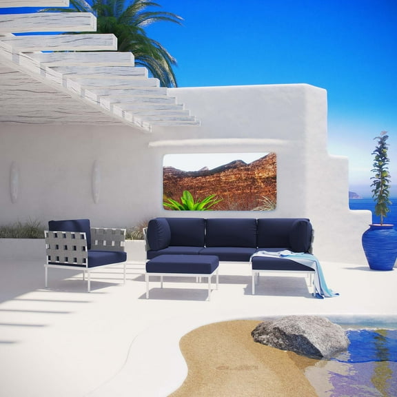 Modway Harmony 6 Piece Outdoor Patio Aluminum Sectional Sofa Set in White Navy