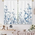 thumbnail image 3 of Watercolor Blue Flower Kitchen Curtains Floral Plant Cafe Window Curtains Botanical Leaves Rod Pocket Bathroom Window Drapes 53"W x 96"L (Pack of 2), 3 of 6