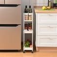 thumbnail image 6 of 3-Tier Rolling Utility Cart with Wheels, Metal Slim Storage Cart, Multifunctional Organizer for Kitchen, Office, Bathroom, Narrow Spaces, White, 6 of 8