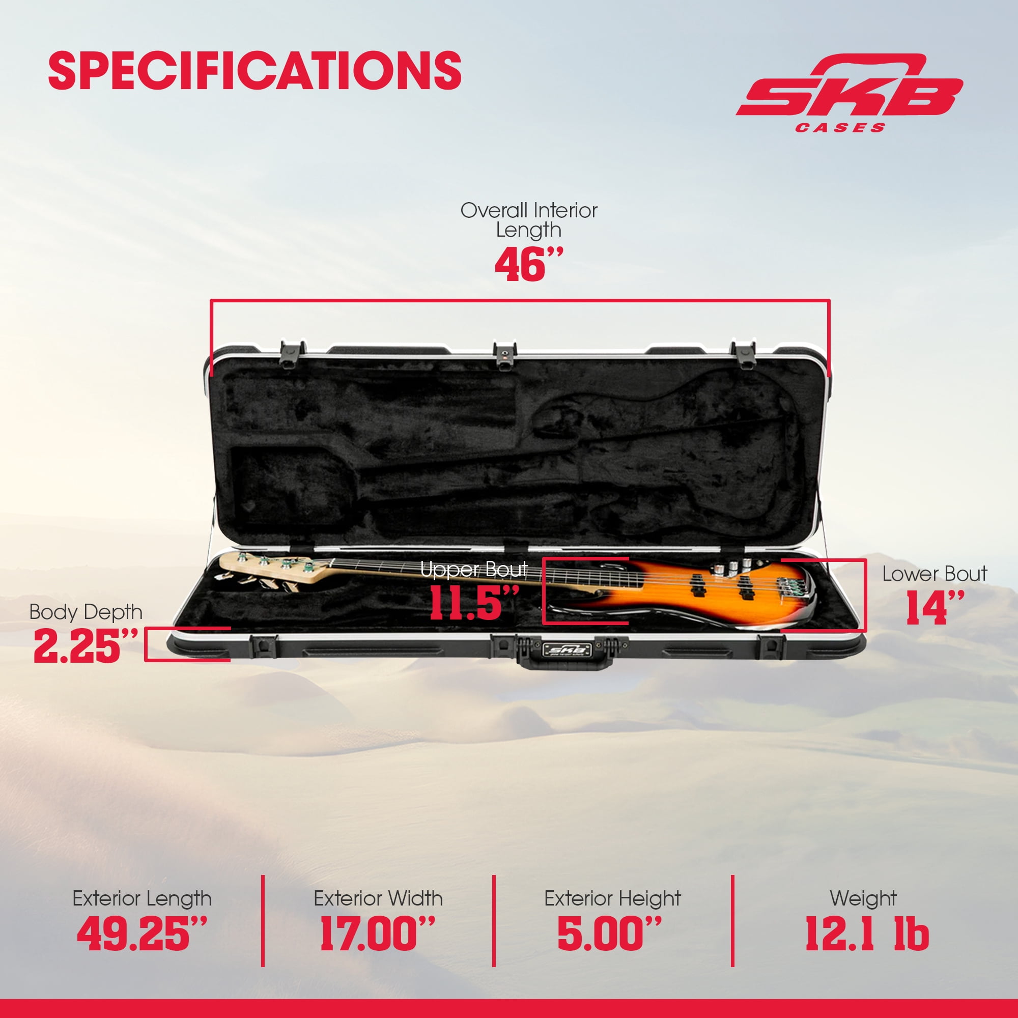 SKB Cases 1SKB-44 Electric Bass Guitar Hard Case for P and Jazz Style Bass