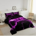 thumbnail image 3 of Gamer Comforter Set Queen,Gaming Bedding,Video Games Gamepad Bedding Comforter Sets Neon Glowing Square Geometric Grid Purple Bedroom Decor Duvet Insert, 3 of 5
