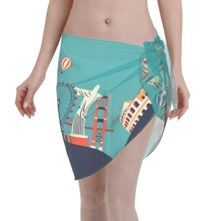 Ocsxa Let S Go Travel Print Sarong Coverups For Women Bathing Suit Wrap Swimsuit Skirt Beach Bikini Cover Up Swimwear