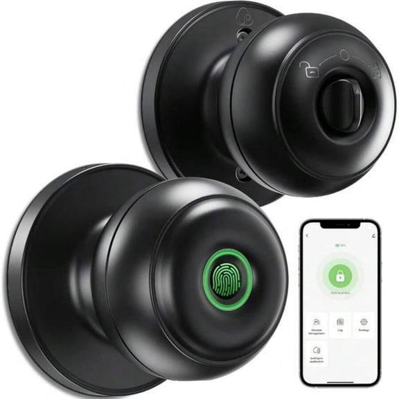 Fingerprint Smart Door Lock Handle with App Control, Biometric Keyless Entry Door Knob with Backup Keys, Security Door Handle for Bedroom Office Apartment