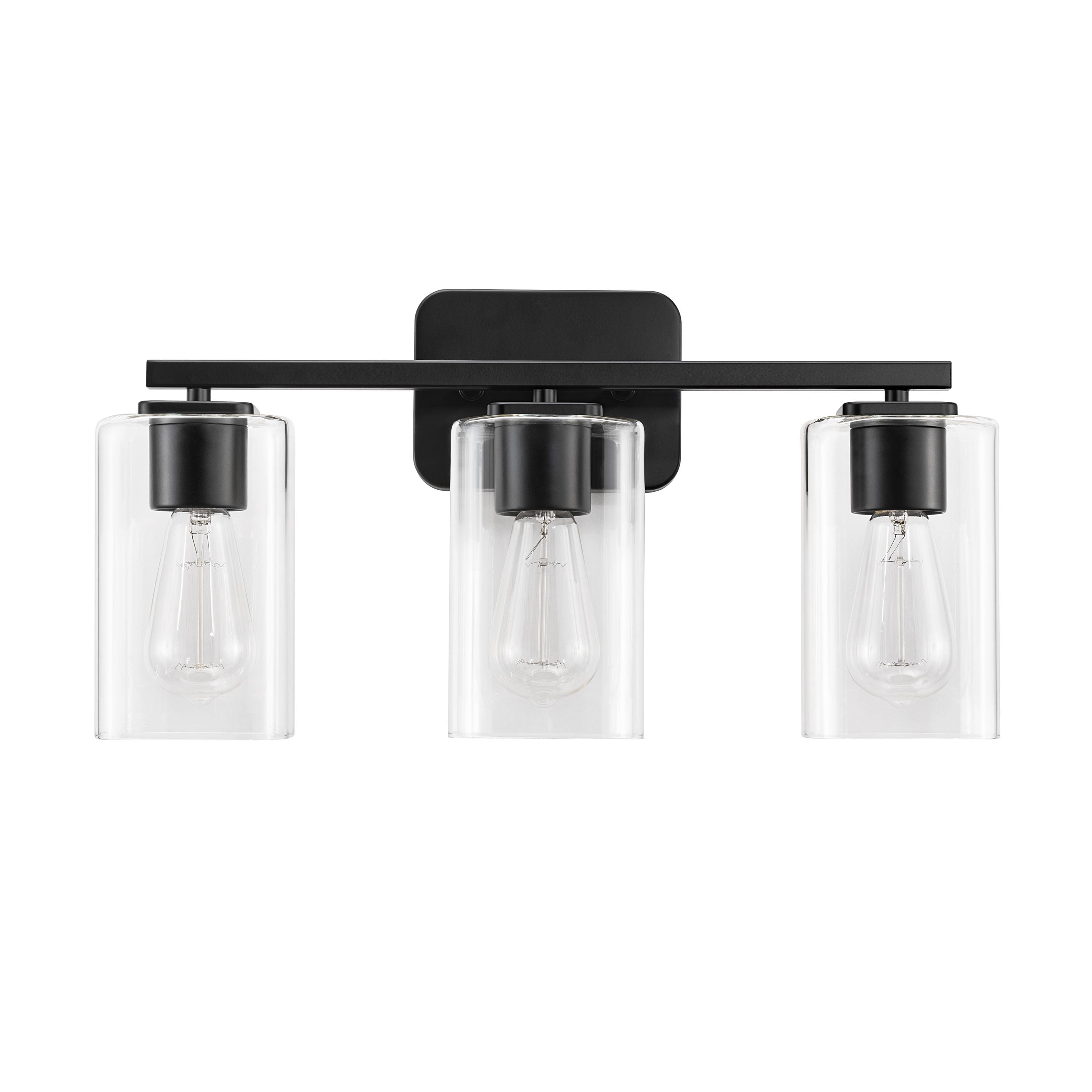 KAWOTI 3-Light Bathroom Light Fixtures Dimmable Vanity Light with Square Glass Shade