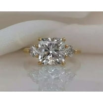 Jewelerix Cushion Cut Three Stone Engagement Ring – Gold Plated with Sparkling CZ Side Stones Anniversary Proposal Ring