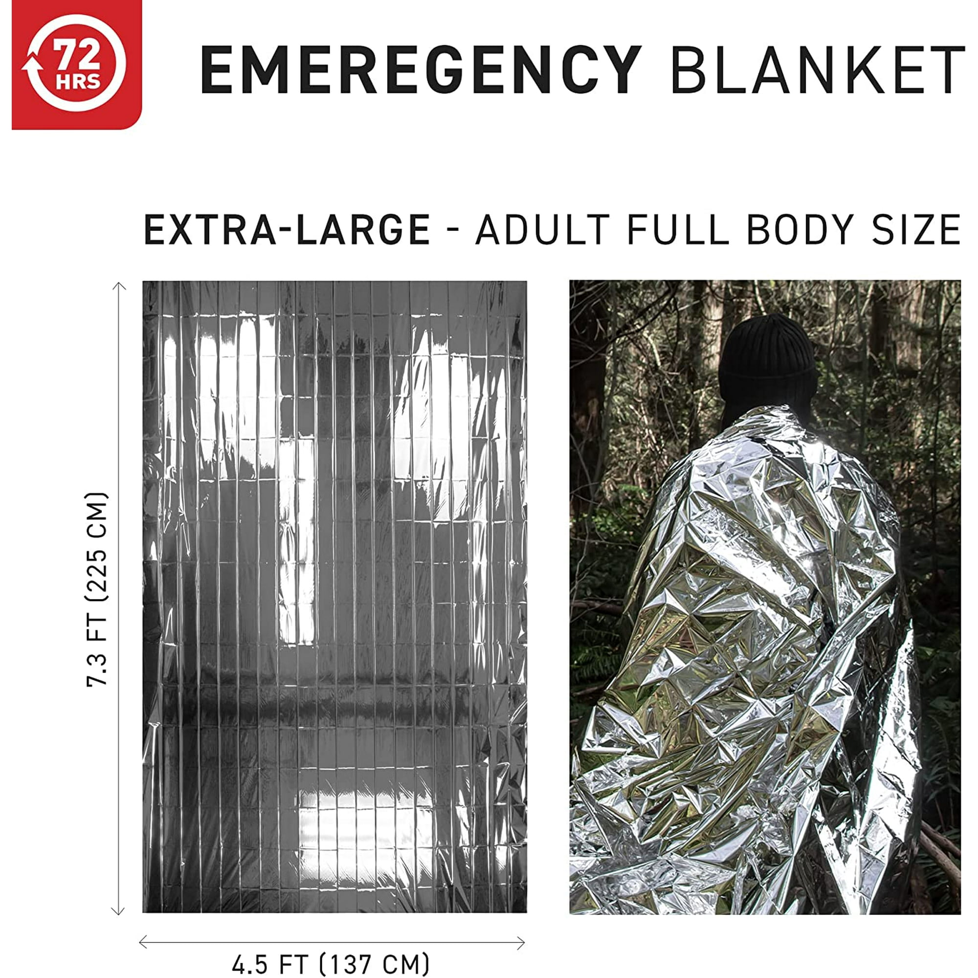 72 HRS Extra Large MIL-SPEC Emergency Mylar Thermal Blanket (Pack of 4)  Heat Space Survival Blankets for Car, First Aid | Walmart Canada