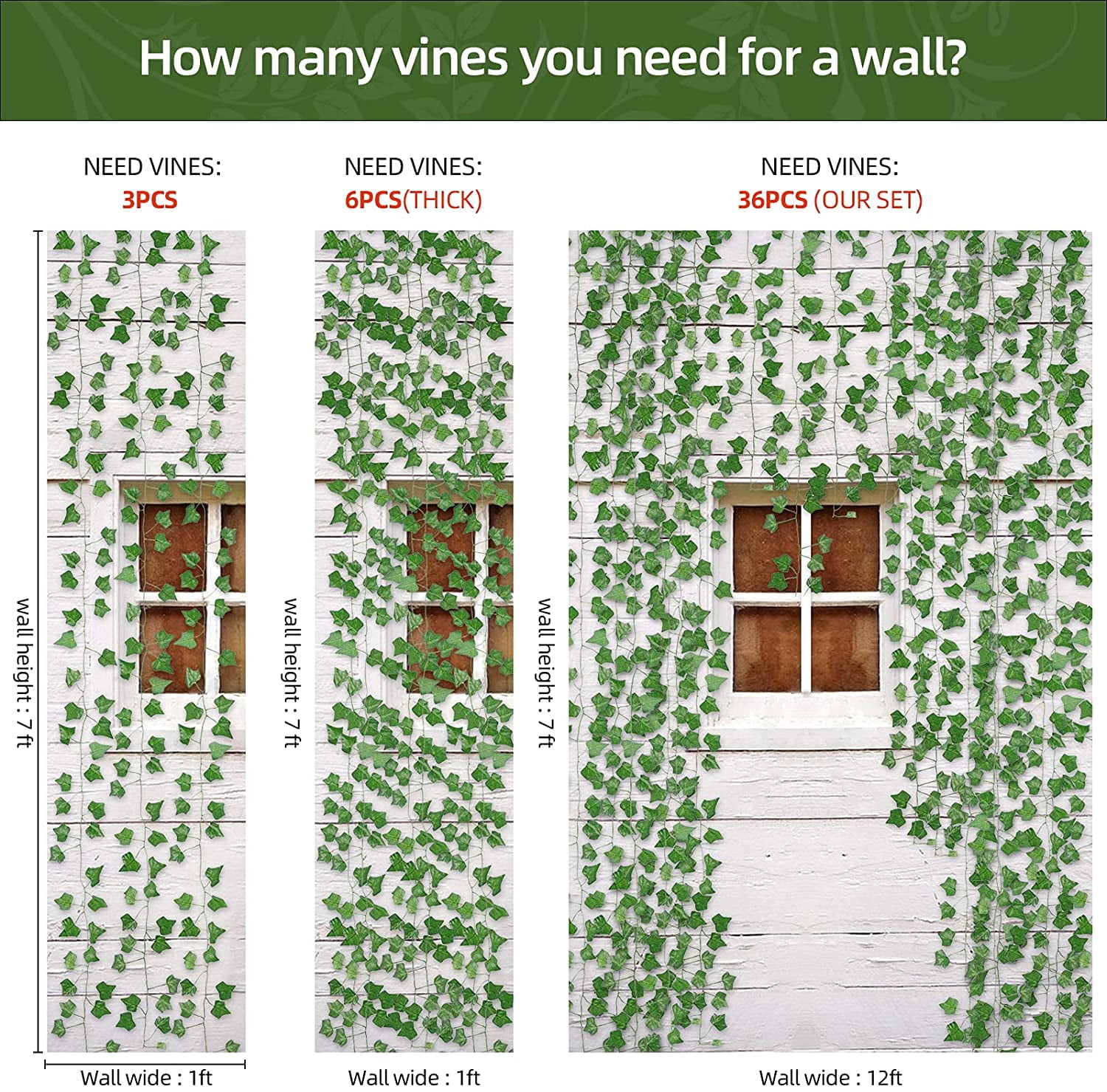 Morttic 72 Strands  Vines Garland - 496 Feet Artificial Leaves Fence Privacy Screen Green Fake Vines for Room Decor - Greenery Garland for Wall Decorations