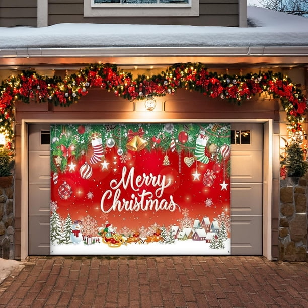 Fiudx Artículos en oferta con ofertas flash Decoración navideña para puerta de garaje, fondo navideño, tapiz para puerta de garaje al aire libre, decoración para fiestas navideñas