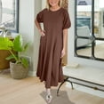 thumbnail image 2 of asdoklhq Dress for Women Fashion Women Summer Casual Round-Neck Short Sleeve Solid Long Dress Brown XL, 2 of 6