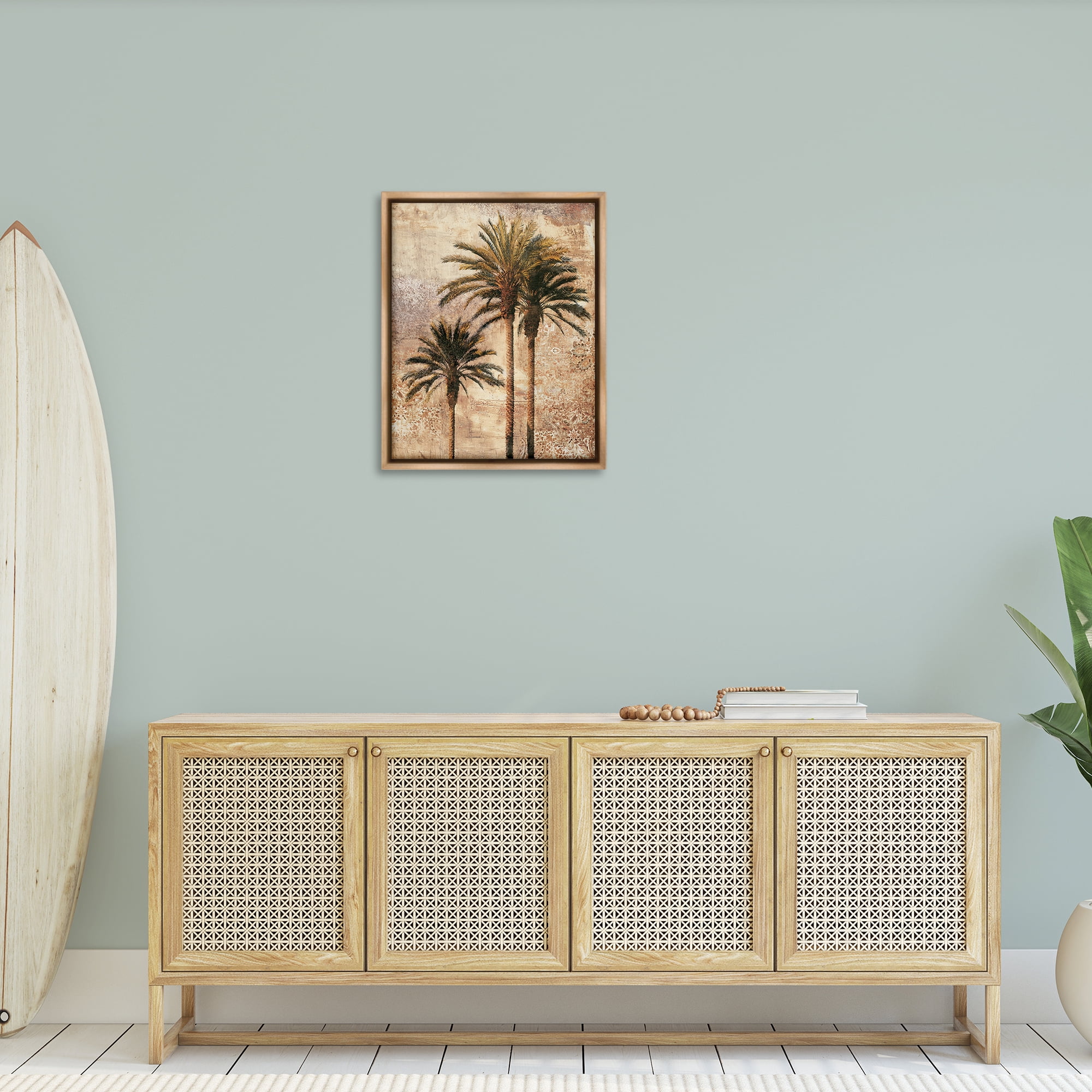 Stupell Industries Rustic Vintage Palms Plants & Flowers Painting Brown Floater Framed Canvas Art Print Wall Art, 25 x 31