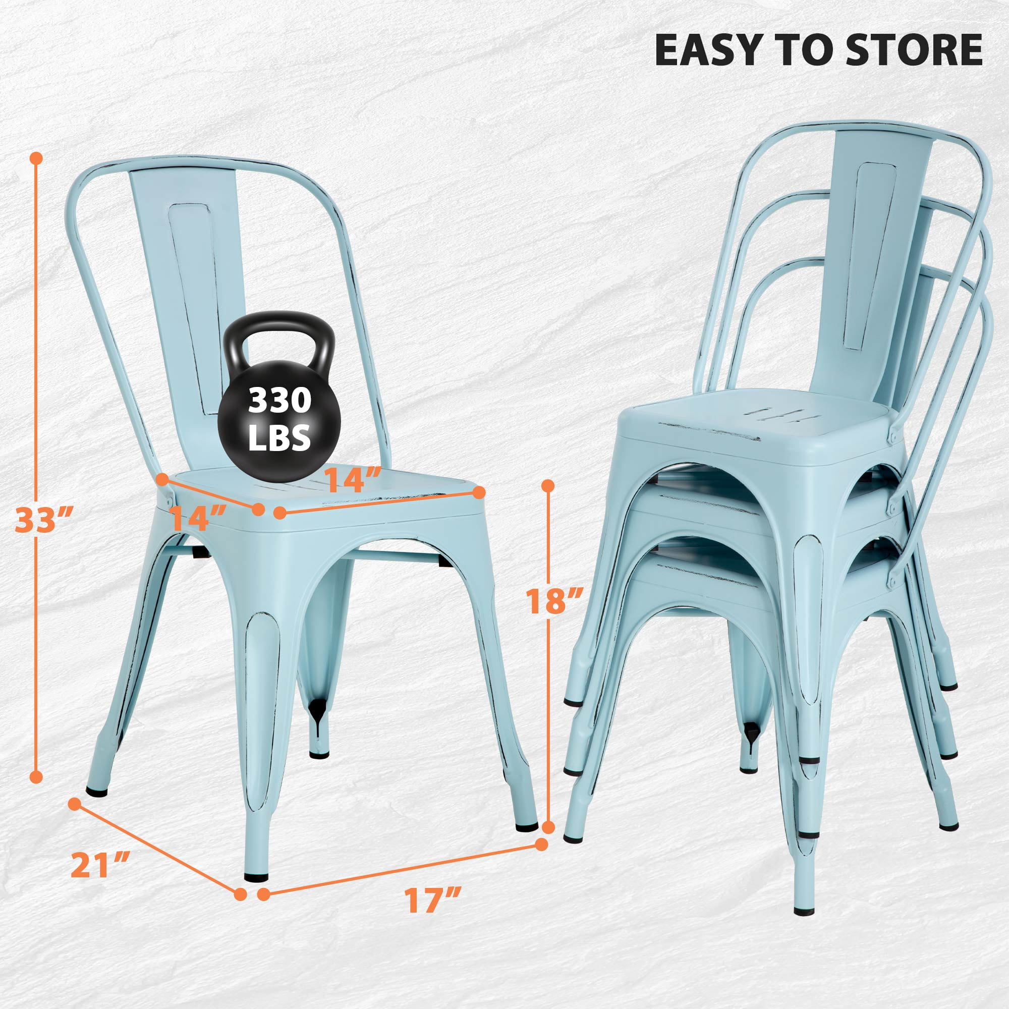 CL.HPAHKL Dining Chairs Set of 4, Metal Kitchen Chairs 330LBS Weight Capacity, Stackable Indoor Outdoor Chairs for Kitchen Dining Room Café Restaurant Bistro Patio Bar Chairs, Blue