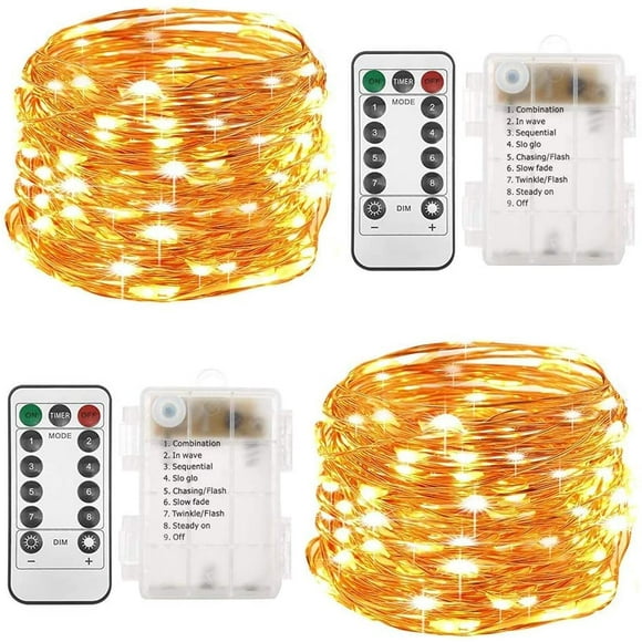 Twinkle Star 2 Set Fairy Lights Battery Operated, 33ft 100 Led String Lights Remote Control Timer Twinkle String Lights 8 Modes Firefly Lights for Garden Party Indoor Decor Warm White 10 Meters