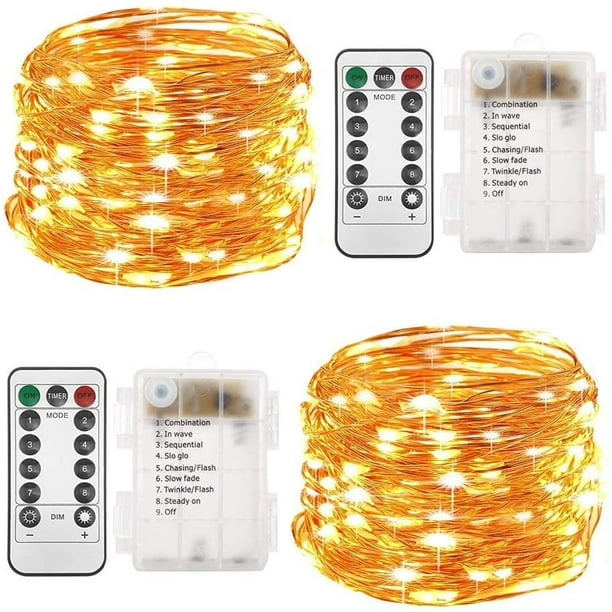 2 Set Fairy Lights Battery Operated Led String Lights 8 Modes 33Ft