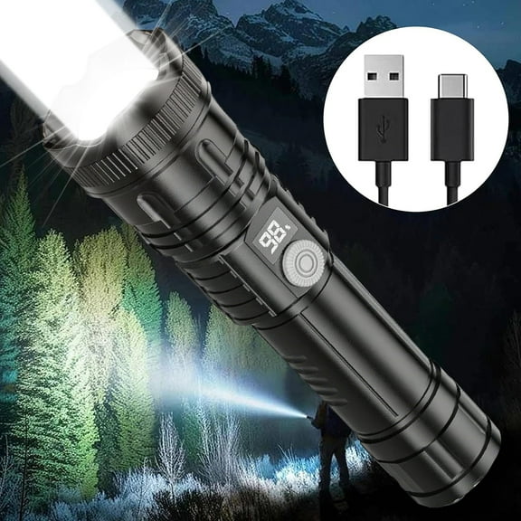 Rechargeable LED Flashlights, 10000LM Super Bright Flashlights, Powerful Multifunctional Flashlights for Home Camping Hiking, Zoomable, Waterproof