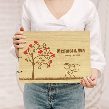 Darling Souvenir Personalized Engraved Laser Cut Wedding Guest Book Wooden Cover Sign-in Book Registry Guestbook Scrapbook-3R