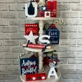 thumbnail image 2 of July 4th Patriotic Tiered Tray Decor Set Stars and Stripes Wood Signs Veterans Day Tiered Tray Ornaments Farmhouse Rustic Wood Sign Memorial Day Decorations for Independence Day Decor, 2 of 7