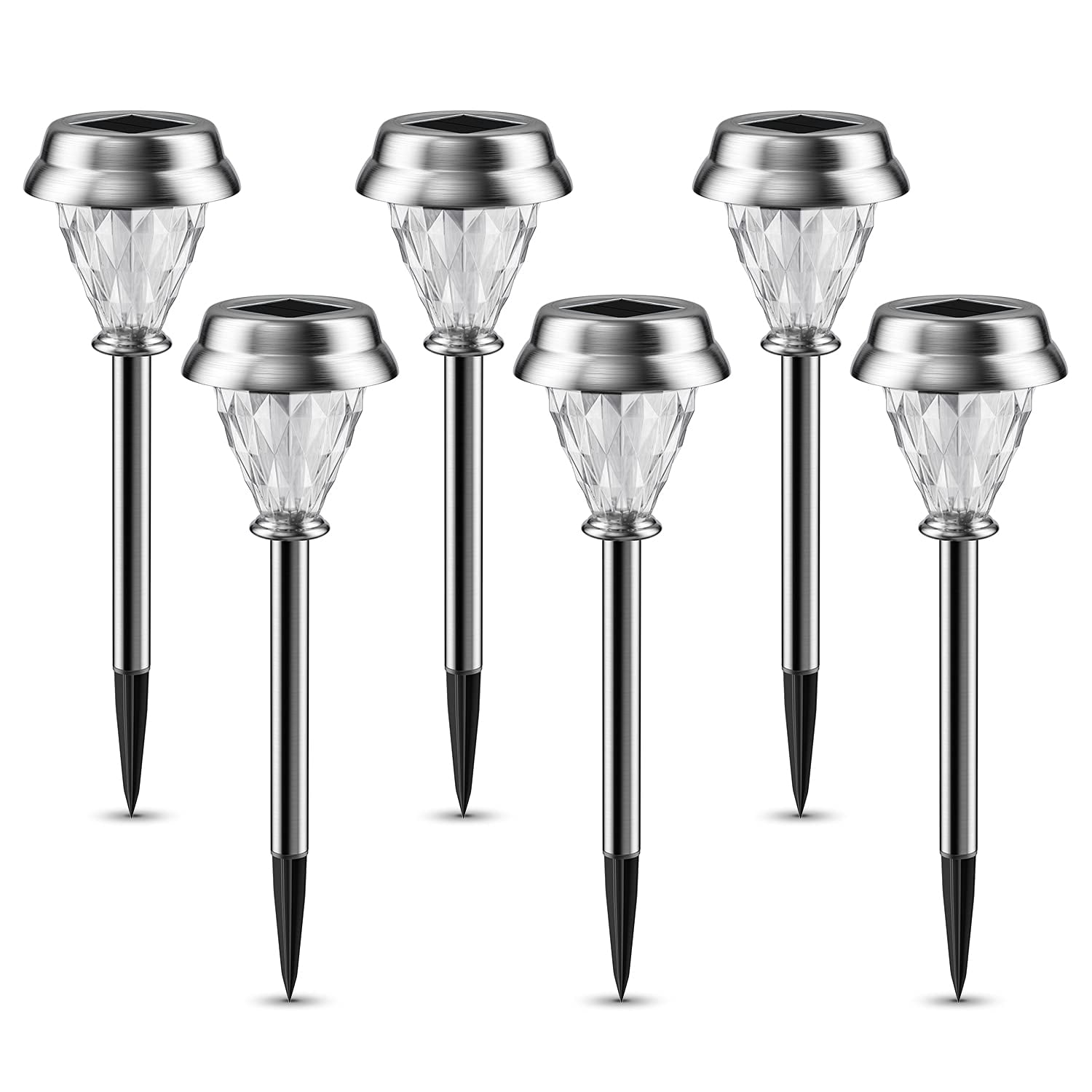 6 Pack Solar Lights Outdoor for Garden Pathway Walkway Driveway Sidewalk Yard Stainless Steel