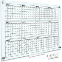 Magnetic Glass Whiteboard Calendar Yearly Planner White Board Calendar Dry Erase Board 34”x46” Dry Erase Calendar for Wall Glass Calendar Whiteboard Home Office Large Wall Calendar