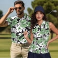 thumbnail image 2 of Aplkyhs Matching Golf Shirts for Couple Green Tropical Flowers Breathable Fabric Women Sport Cloth for Golf Enthusiasts Racerback Design Moisture Wicking Washable, 2 of 6
