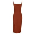 thumbnail image 4 of Wycnly Dresses for Women Sexy High Slit Spaghetti Strap Ruched Bodycon Night Party Club Dresses Sleeveless V-Neck Solid Summer Long Formal Dress Brown l, 4 of 6