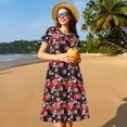 thumbnail image 4 of Naloa Rose Flowers Print Womens Summer A-Line Dress with Pockets,Short Sleeve Dresses,Flowy Beach Swing Dress for Vacation Travel, 4 of 6