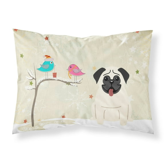 Christmas Presents between Friends Pug - Cream Fabric Standard Pillowcase
