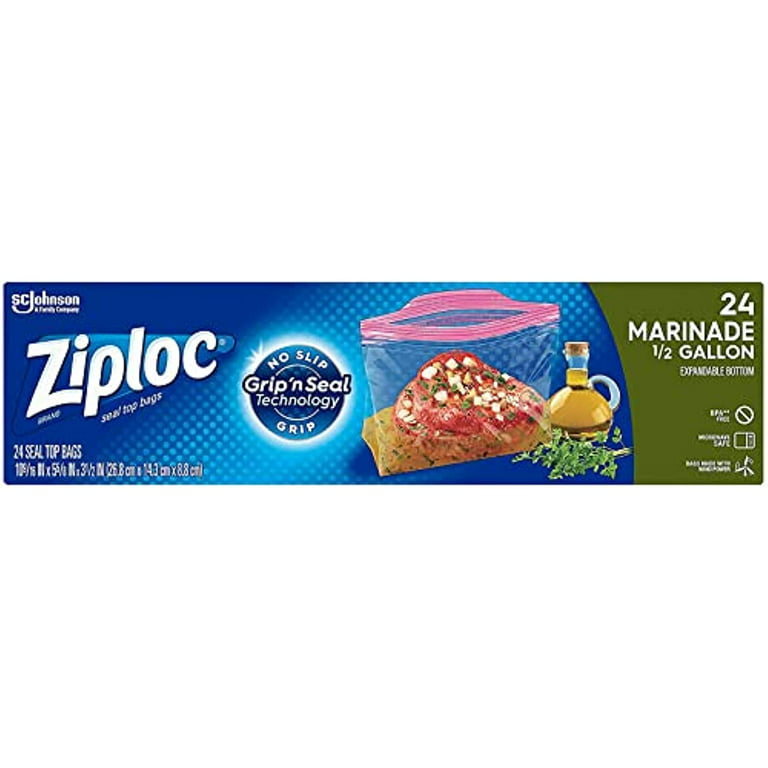 Ziploc Marinade Expandable Bottom Bags, 1/2 Gallon 24 ea (Pack of 6)