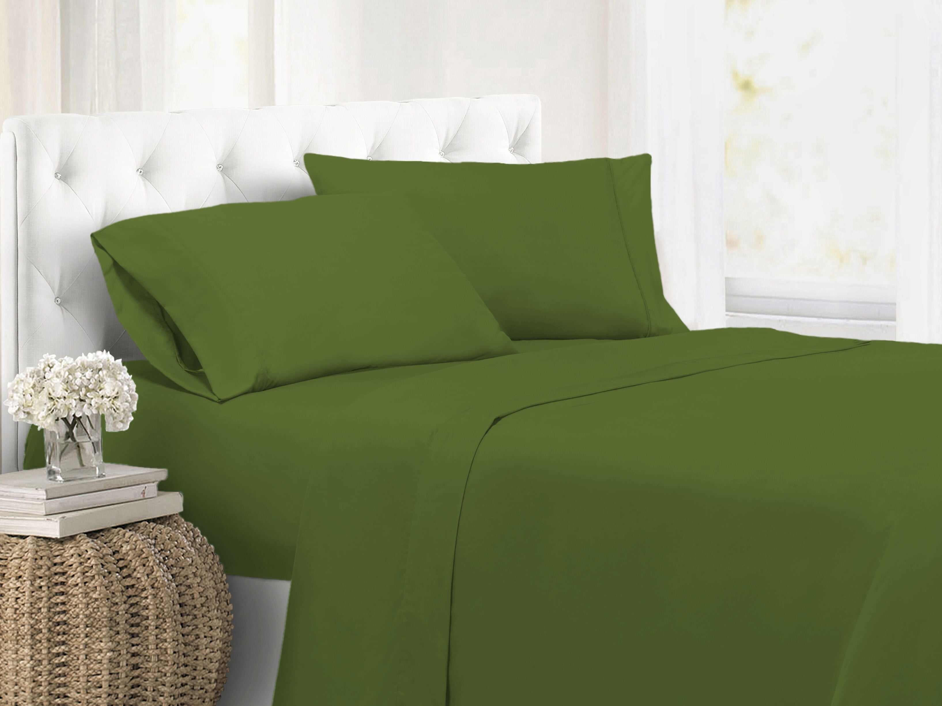 Unique Home Solid Clearance Bed Sheets 1800 Series Brushed Microfiber Wrinkle Free Fade Resistant Ultra Soft Quality Bedding Set King Sage 4pc Com Solid Clearance Bed Sheets 1800 Series, King Size Bed Sheets Clearance