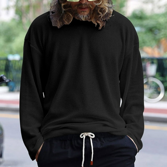 AherBiu Oversized Mens Long Sleeve Sweaters Crew Neck Casual Pullover Fall Winter Breathable Loose Fitted Sweater