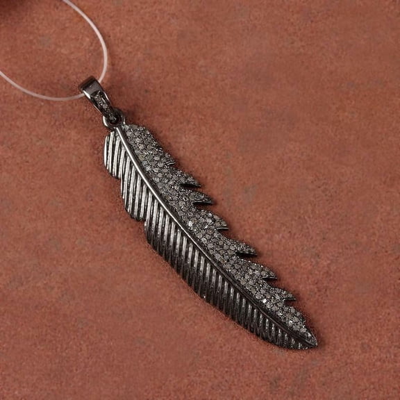 Pave Diamond Feather Pendant Findings 925 Sterling Silver Necklace For Women Men