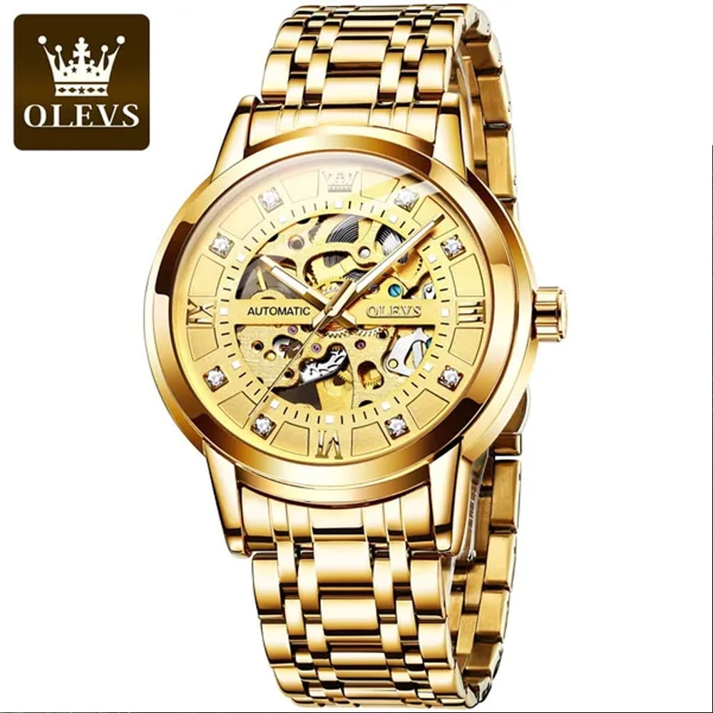 OLEVS Gold Skeleton Men's Automatic Mechanical Watches self Winding