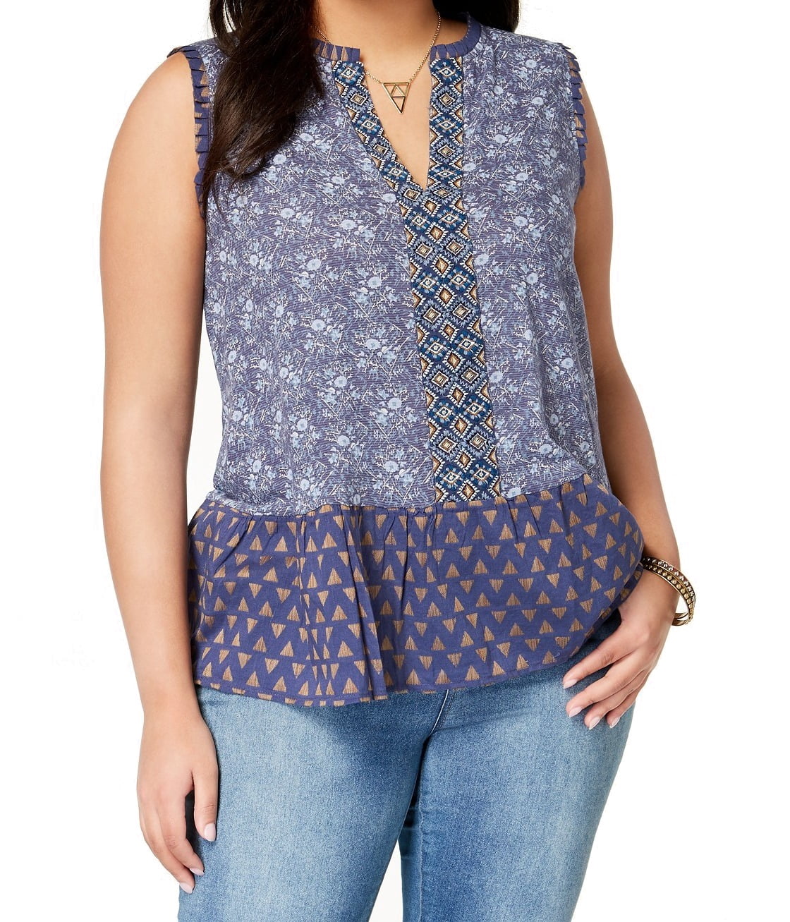 Lucky Brand - Gold Womens Plus V-Neck Peplum-Hem Top 3X - Walmart.com - Walmart.com